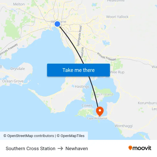 Southern Cross Station to Newhaven map
