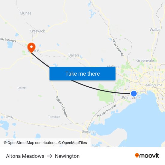 Altona Meadows to Newington map