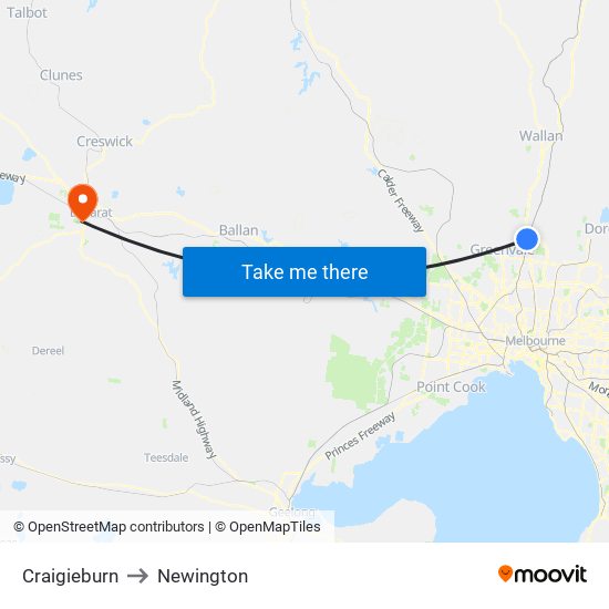 Craigieburn to Newington map