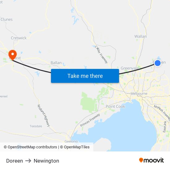 Doreen to Newington map