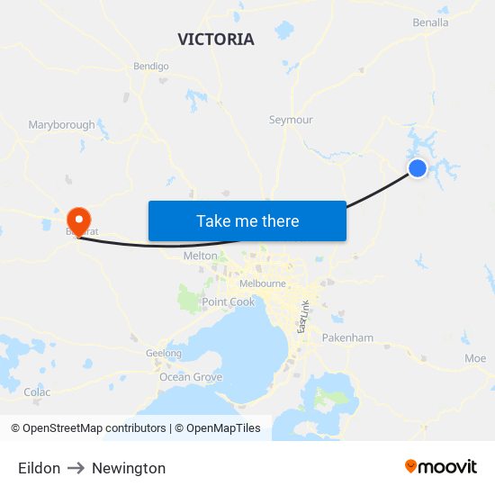 Eildon to Newington map