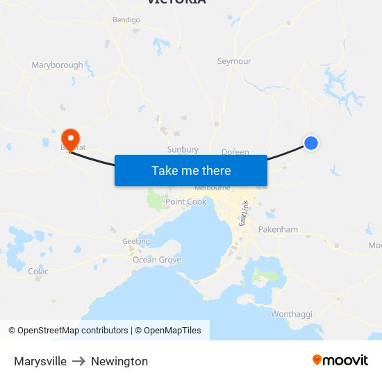 Marysville to Newington map