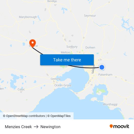 Menzies Creek to Newington map