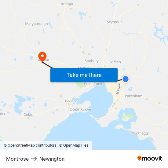 Montrose to Newington map