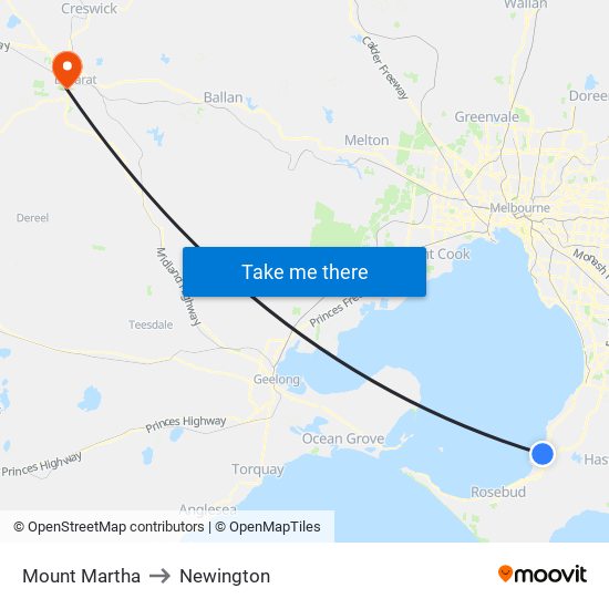 Mount Martha to Newington map