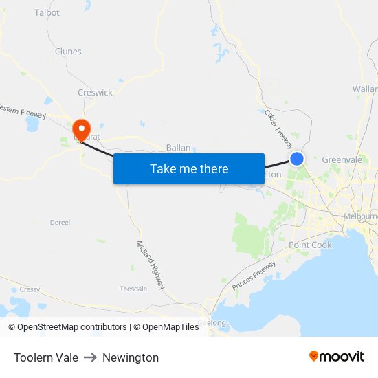 Toolern Vale to Newington map