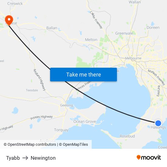 Tyabb to Newington map