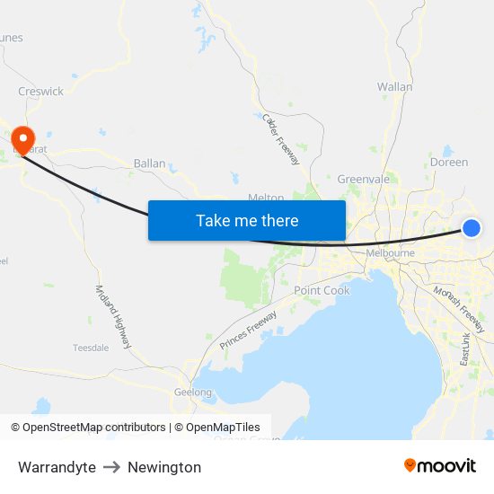 Warrandyte to Newington map