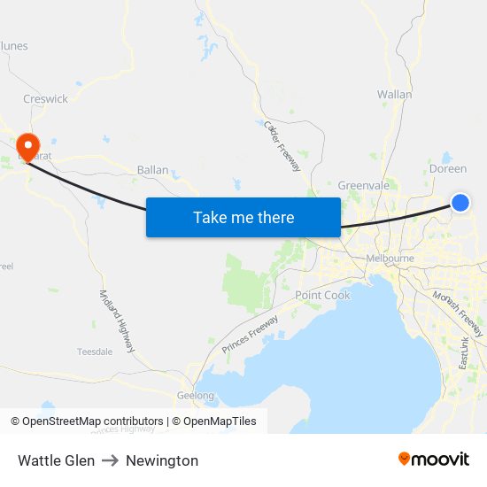 Wattle Glen to Newington map