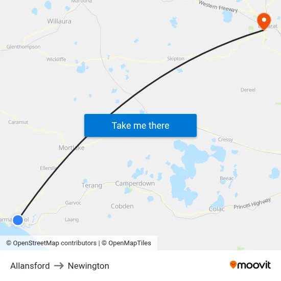 Allansford to Newington map