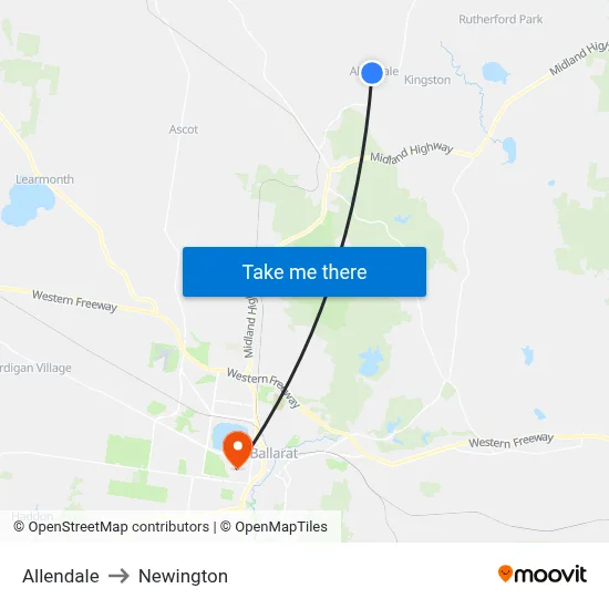 Allendale to Newington map