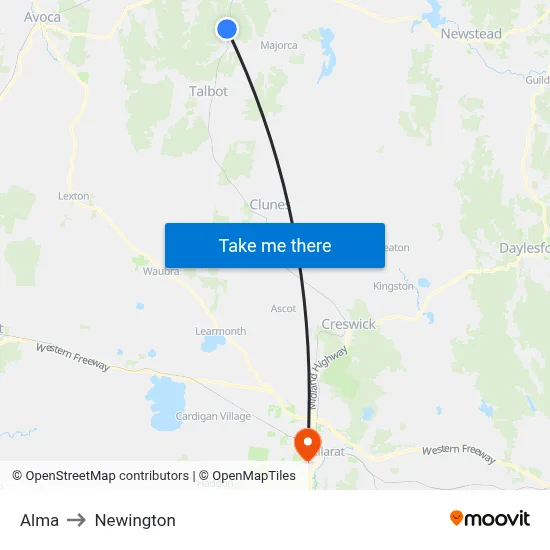 Alma to Newington map