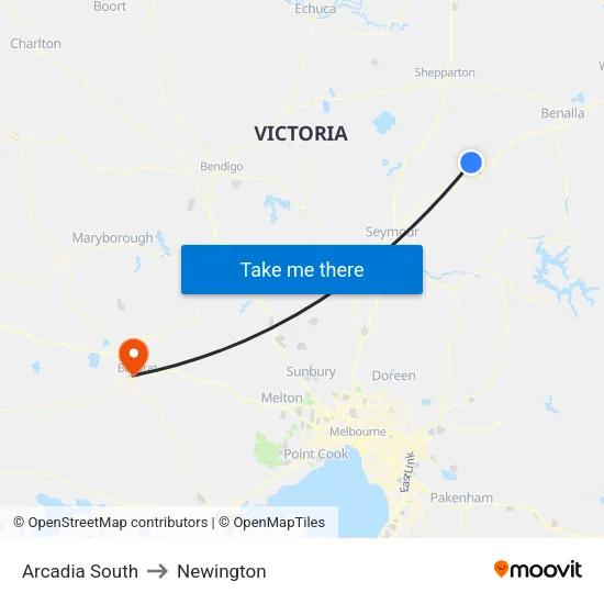 Arcadia South to Newington map