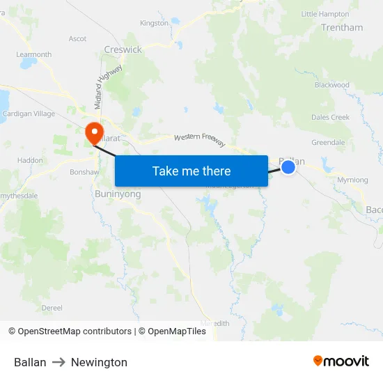 Ballan to Newington map