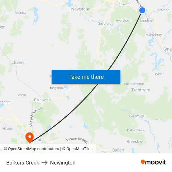 Barkers Creek to Newington map