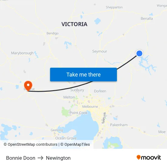 Bonnie Doon to Newington map