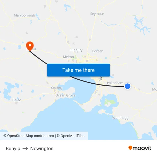 Bunyip to Newington map