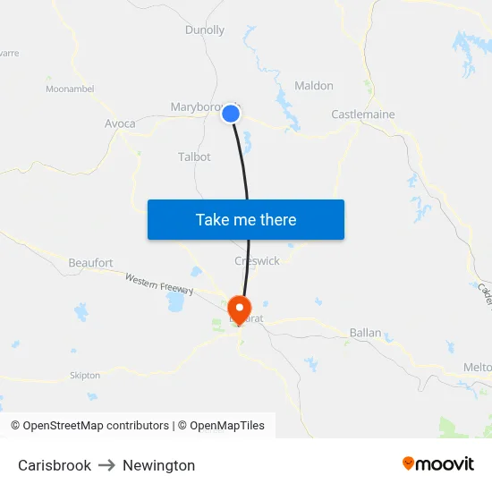 Carisbrook to Newington map