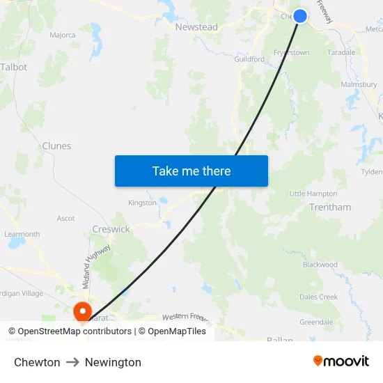 Chewton to Newington map