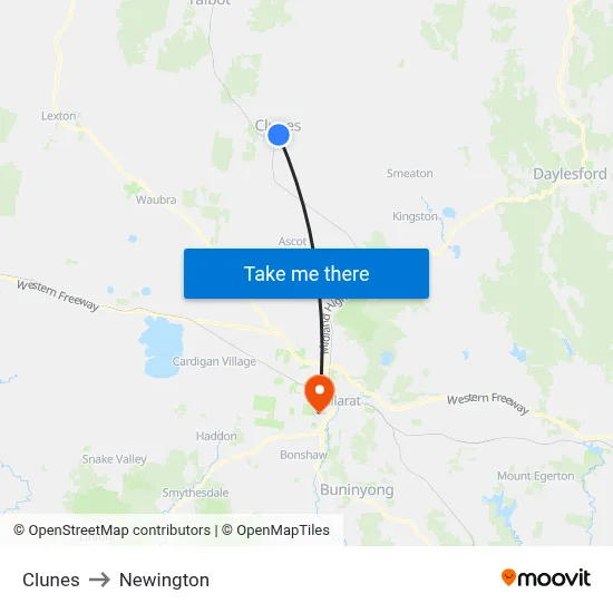 Clunes to Newington map