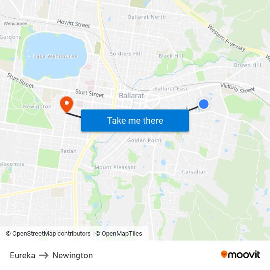 Eureka to Newington map