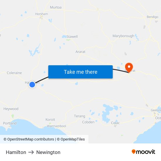 Hamilton to Newington map