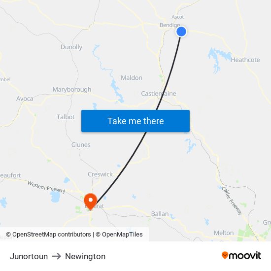 Junortoun to Newington map