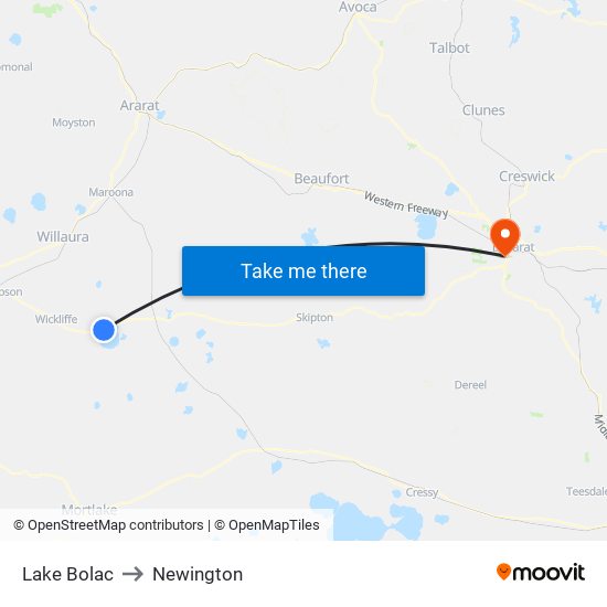 Lake Bolac to Newington map