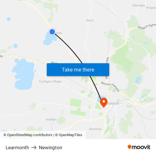 Learmonth to Newington map