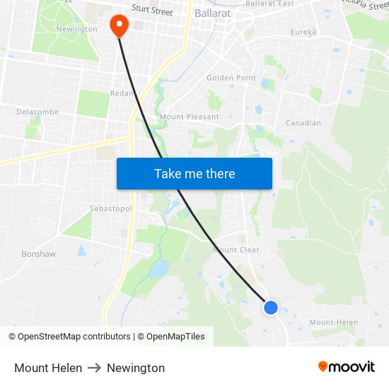 Mount Helen to Newington map