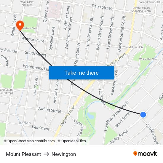 Mount Pleasant to Newington map