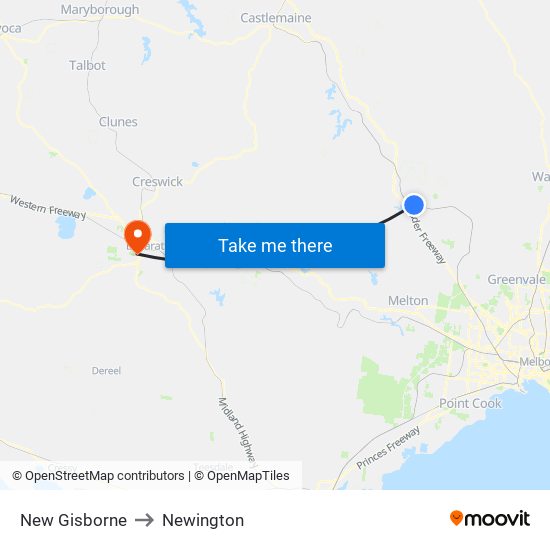 New Gisborne to Newington map