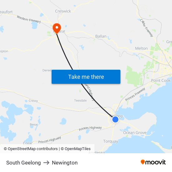 South Geelong to Newington map
