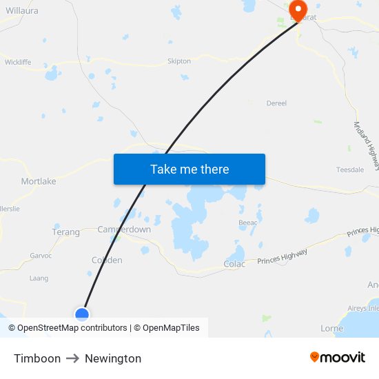 Timboon to Newington map