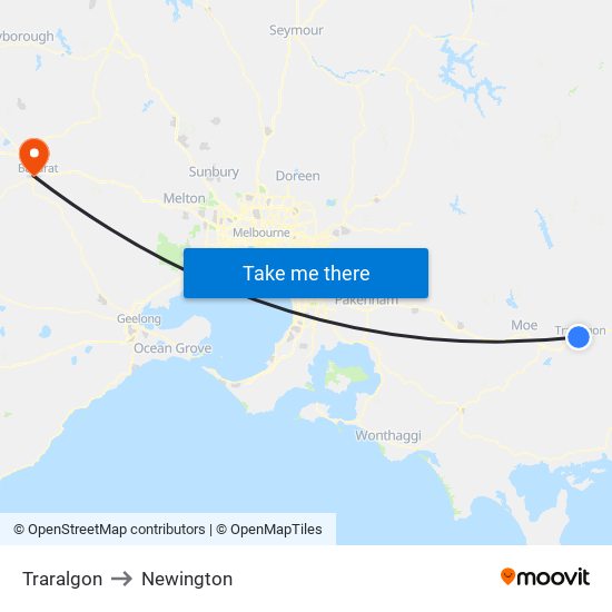 Traralgon to Newington map