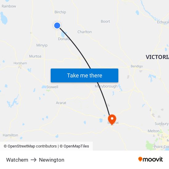 Watchem to Newington map