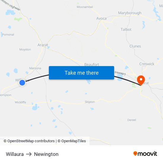 Willaura to Newington map