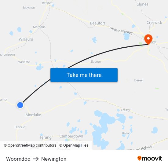 Woorndoo to Newington map