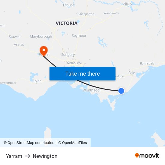 Yarram to Newington map