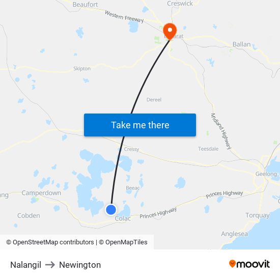 Nalangil to Newington map