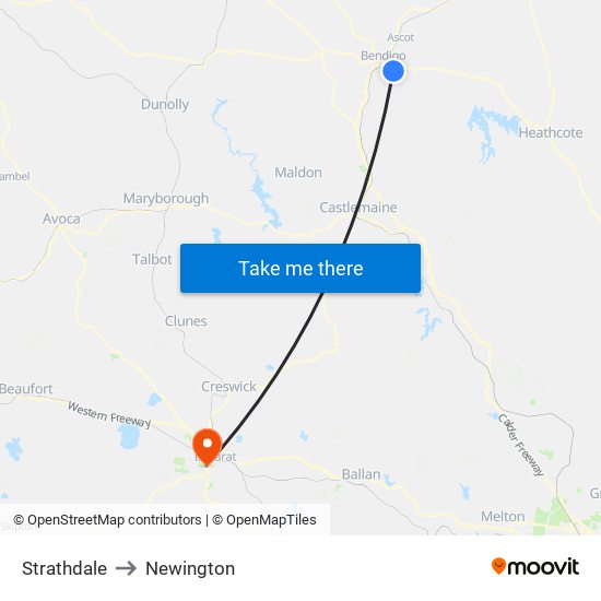 Strathdale to Newington map
