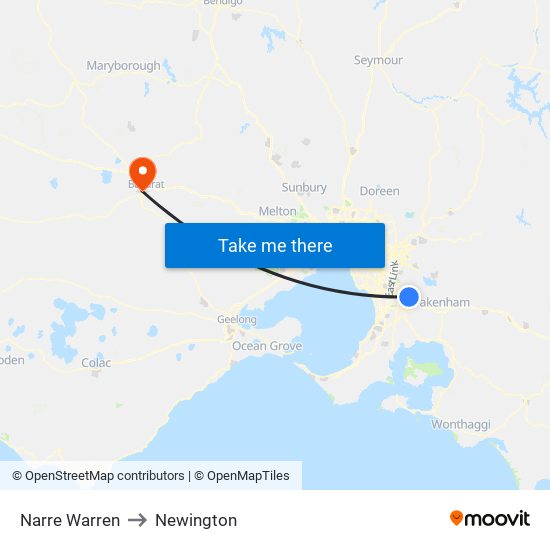 Narre Warren to Newington map