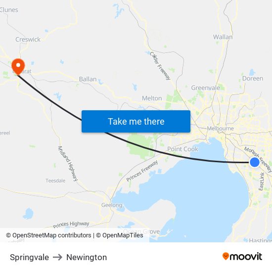 Springvale to Newington map
