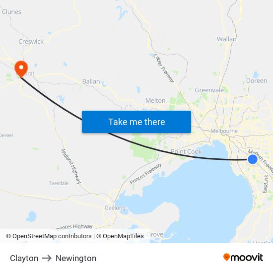 Clayton to Newington map