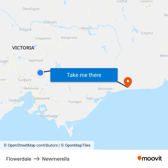 Flowerdale to Newmerella map