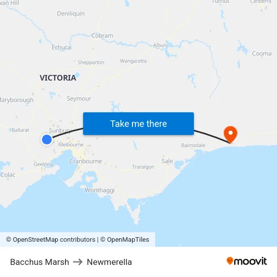 Bacchus Marsh to Newmerella map