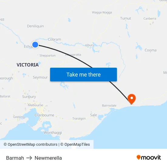Barmah to Newmerella map