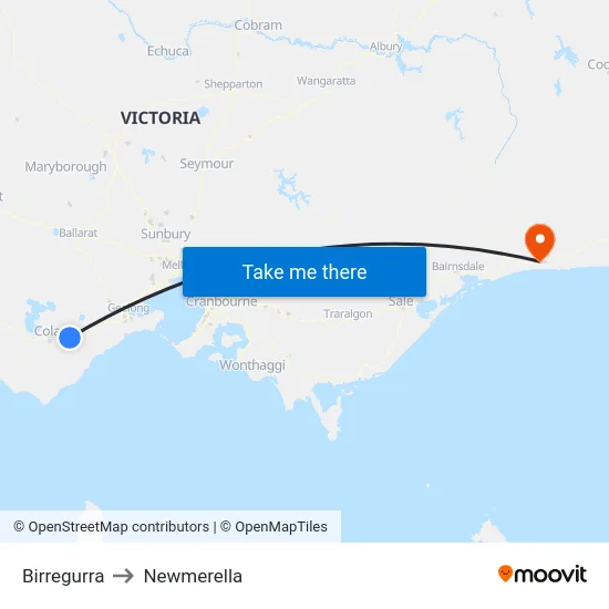 Birregurra to Newmerella map