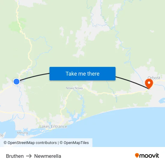 Bruthen to Newmerella map