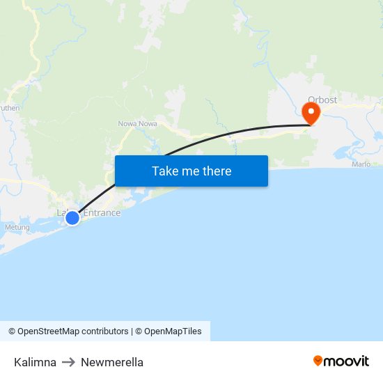 Kalimna to Newmerella map